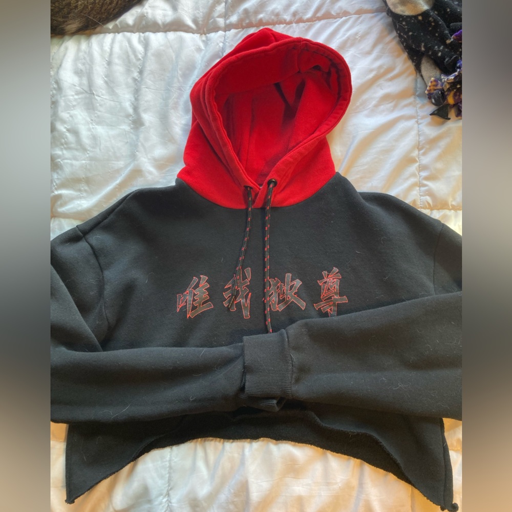 Forever 21 cropped red and black hoodie